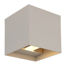 Venkovní svítidlo, hliník, matná písková barva, směr světla: nahoru a dolů, IP54, nastavitelný světelný kužel, ŠxV:10x10cm, H:10cm, 2x LED 3W 230V, zdroj 290lm, výstup 308lm, 3000K