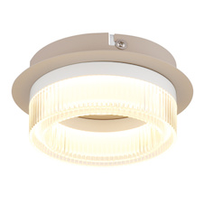 Stropní svítidlo, matný bílý kov, pískově zbarvený kov, bílý plast, průhledný plast, Ø:16cm, V:7cm, včetně LED 8W 230V, 800lm zdroj, 500lm výstup, 3000K
