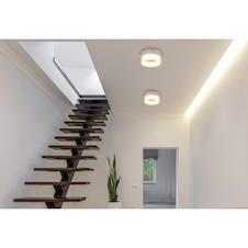 Stropní svítidlo, matný bílý kov, pískově zbarvený kov, bílý plast, průhledný plast, Ø:16cm, V:7cm, včetně LED 8W 230V, 800lm zdroj, 500lm výstup, 3000K