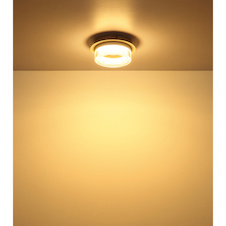 Stropní svítidlo, matný bílý kov, pískově zbarvený kov, bílý plast, průhledný plast, Ø:16cm, V:7cm, včetně LED 8W 230V, 800lm zdroj, 500lm výstup, 3000K