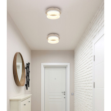 Stropní svítidlo, matný bílý kov, pískově zbarvený kov, bílý plast, průhledný plast, Ø:16cm, V:7cm, včetně LED 8W 230V, 800lm zdroj, 500lm výstup, 3000K
