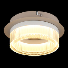 Stropní svítidlo, matný bílý kov, pískově zbarvený kov, bílý plast, průhledný plast, Ø:16cm, V:7cm, včetně LED 8W 230V, 800lm zdroj, 500lm výstup, 3000K
