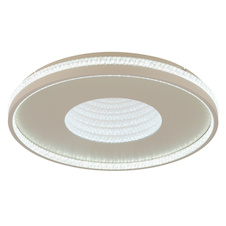 Stropní svítidlo, kov v barvě písku, průhledné plastové krystaly, zrcadlový plast s 3D efektem, stmívatelné, více úrovní pomocí nástěnného vypínače, paměť, dálkové ovládání, Ø:50cm, H:6,5cm, LED 40W 230V, změna barvy světla 2700–6500K