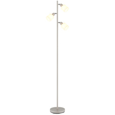 Stojací lampa, pískově zbarvený kov, chromovaný kov, bílé sklo, černý PVC kabel, nožní vypínač na kabelu, DxŠxV:33x22x160cm, délka kabelu 180cm, bez žárovek 3x E14, max. 25W 230V