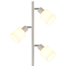 Stojací lampa, pískově zbarvený kov, chromovaný kov, bílé sklo, černý PVC kabel, nožní vypínač na kabelu, DxŠxV:33x22x160cm, délka kabelu 180cm, bez žárovek 3x E14, max. 25W 230V
