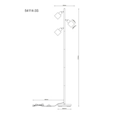 Stojací lampa, pískově zbarvený kov, chromovaný kov, bílé sklo, černý PVC kabel, nožní vypínač na kabelu, DxŠxV:33x22x160cm, délka kabelu 180cm, bez žárovek 3x E14, max. 25W 230V