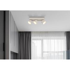 Stropní svítidlo, kov v barvě písku, hliník v barvě písku, bílý plast, otočné/nastavitelné, DxŠxV:33x7x12cm, včetně 3x LED 6W 230V, zdroj 600lm, výstup 480lm, 3000K