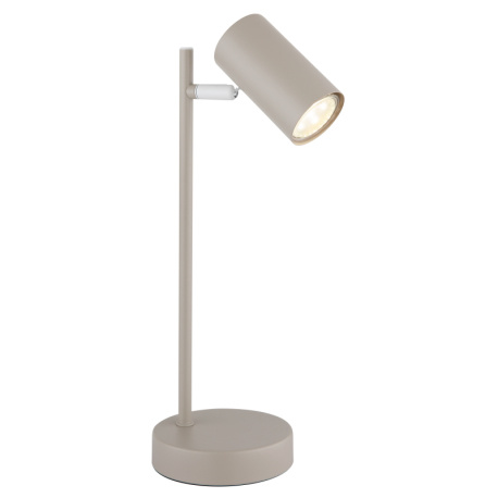 Stolní lampa, kovová, pískové barvy, bílá, kolébkový vypínač na kabelu, otočný/otočný, Ø:130cm, V:35cm, bez žárovky 1xGU10, 5W 230V