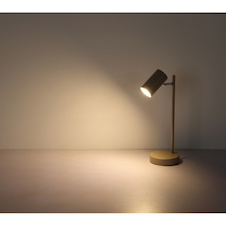 Stolní lampa, kovová, pískové barvy, bílá, kolébkový vypínač na kabelu, otočný/otočný, Ø:130cm, V:35cm, bez žárovky 1xGU10, 5W 230V