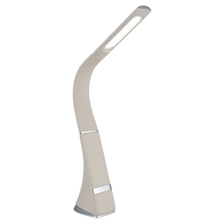 Stolní lampa, plast v barvě písku, chrom, saténový povrch, dotykový stmívač, krokový spínač, bez adaptéru, USB-C - USB-C, CR18650 2200 mAh 3,7 V, DxŠxV:25x6,5x50cm, LED 5W 230V, zdroj 500lm, výstup 380lm, 5000K