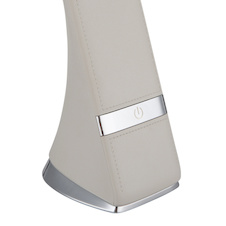 Stolní lampa, plast v barvě písku, chrom, saténový povrch, dotykový stmívač, krokový spínač, bez adaptéru, USB-C - USB-C, CR18650 2200 mAh 3,7 V, DxŠxV:25x6,5x50cm, LED 5W 230V, zdroj 500lm, výstup 380lm, 5000K