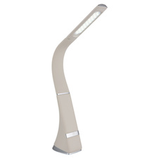 Stolní lampa, plast v barvě písku, chrom, saténový povrch, dotykový stmívač, krokový spínač, bez adaptéru, USB-C - USB-C, CR18650 2200 mAh 3,7 V, DxŠxV:25x6,5x50cm, LED 5W 230V, zdroj 500lm, výstup 380lm, 5000K
