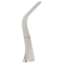 Stolní lampa, plast v barvě písku, chrom, saténový povrch, dotykový stmívač, krokový spínač, bez adaptéru, USB-C - USB-C, CR18650 2200 mAh 3,7 V, DxŠxV:25x6,5x50cm, LED 5W 230V, zdroj 500lm, výstup 380lm, 5000K