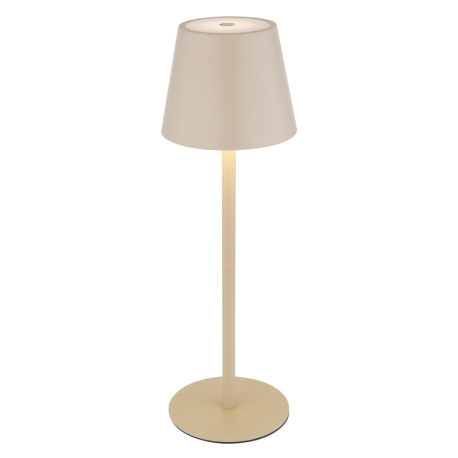 Stolní lampa, kov/plast pískový/bílý, dotek. zap/vyp/stmívání, USB-A 2.0 - USB-C; aku CR18650 1800mAh 3,7V, IP54, nastavitelná výška, jako nástavec na láhev (součást balení), Ø:11,5cm, V:36cm, 3W LED, zdroj 300lm, výstup 200lm, CCT3000/4000/5000K