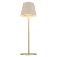 Stolní lampa, kov/plast pískový/bílý, dotek. zap/vyp/stmívání, USB-A 2.0 - USB-C; aku CR18650 1800mAh 3,7V, IP54, nastavitelná výška, jako nástavec na láhev (součást balení), Ø:11,5cm, V:36cm, 3W LED, zdroj 300lm, výstup 200lm, CCT3000/4000/5000K