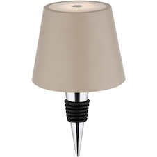 Stolní lampa, kov/plast pískový/bílý, dotek. zap/vyp/stmívání, USB-A 2.0 - USB-C; aku CR18650 1800mAh 3,7V, IP54, nastavitelná výška, jako nástavec na láhev (součást balení), Ø:11,5cm, V:36cm, 3W LED, zdroj 300lm, výstup 200lm, CCT3000/4000/5000K