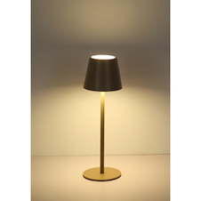 Stolní lampa, kov/plast pískový/bílý, dotek. zap/vyp/stmívání, USB-A 2.0 - USB-C; aku CR18650 1800mAh 3,7V, IP54, nastavitelná výška, jako nástavec na láhev (součást balení), Ø:11,5cm, V:36cm, 3W LED, zdroj 300lm, výstup 200lm, CCT3000/4000/5000K
