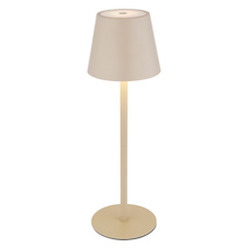 Stolní lampa, kov/plast pískový/bílý, dotek. zap/vyp/stmívání, USB-A 2.0 - USB-C; aku CR18650 1800mAh 3,7V, IP54, nastavitelná výška, jako nástavec na láhev (součást balení), Ø:11,5cm, V:36cm, 3W LED, zdroj 300lm, výstup 200lm, CCT3000/4000/5000K