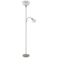 Stojací lampa, pískově zbarvený kov, bílý plast, vypínač, Flexo, Ø:26cm, V:179cm, délka kabelu 180cm, velké sklo Ø:26cm, čtecí sklo Ø:11cm, V:9cm, bez žárovky 1x E27, max. 60W 230V, bez žárovky 1x E14, max. 40W 230V