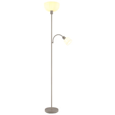 Stojací lampa, pískově zbarvený kov, bílý plast, vypínač, Flexo, Ø:26cm, V:179cm, délka kabelu 180cm, velké sklo Ø:26cm, čtecí sklo Ø:11cm, V:9cm, bez žárovky 1x E27, max. 60W 230V, bez žárovky 1x E14, max. 40W 230V