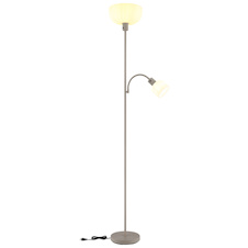 Stojací lampa, pískově zbarvený kov, bílý plast, vypínač, Flexo, Ø:26cm, V:179cm, délka kabelu 180cm, velké sklo Ø:26cm, čtecí sklo Ø:11cm, V:9cm, bez žárovky 1x E27, max. 60W 230V, bez žárovky 1x E14, max. 40W 230V