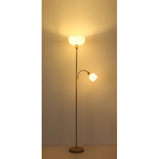 Stojací lampa, pískově zbarvený kov, bílý plast, vypínač, Flexo, Ø:26cm, V:179cm, délka kabelu 180cm, velké sklo Ø:26cm, čtecí sklo Ø:11cm, V:9cm, bez žárovky 1x E27, max. 60W 230V, bez žárovky 1x E14, max. 40W 230V