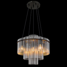 Závěsné svítidlo, matný černý kov, tyčky z kouřového skla, černý PVC kabel, výškově nastavitelné, Ø:50cm, V:120cm, bez žárovek 5xE27, max. 60W 230V