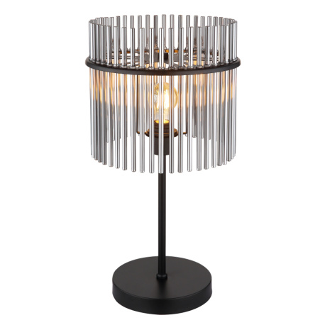 Stolní lampa, matný černý kov, kouřové skleněné tyče, černý PVC kabel, kolébkový vypínač na kabelu, Ø:30cm, V:54,5cm, délka kabelu 150cm, bez žárovky 1xE27, max. 60W 230V