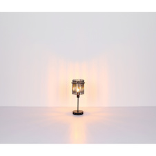 Stolní lampa, matný černý kov, kouřové skleněné tyče, černý PVC kabel, kolébkový vypínač na kabelu, Ø:30cm, V:54,5cm, délka kabelu 150cm, bez žárovky 1xE27, max. 60W 230V