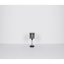 Stolní lampa, matný černý kov, kouřové skleněné tyče, černý PVC kabel, kolébkový vypínač na kabelu, Ø:30cm, V:54,5cm, délka kabelu 150cm, bez žárovky 1xE27, max. 60W 230V
