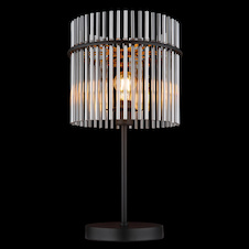 Stolní lampa, matný černý kov, kouřové skleněné tyče, černý PVC kabel, kolébkový vypínač na kabelu, Ø:30cm, V:54,5cm, délka kabelu 150cm, bez žárovky 1xE27, max. 60W 230V