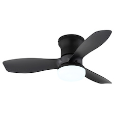Stropní ventilátor, plast, matná černá/antracitová/bílá, stmívatelný, více rychlostí pomocí nástěnného vypínače, paměť, dálkové ovládání, 25m², 2 směry otáčení, Ø:61cm, V:19cm, LED 15W 230V, zdroj 275-1650lm, CCT 2700-6500K