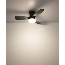 Stropní ventilátor, plast, matná černá/antracitová/bílá, stmívatelný, více rychlostí pomocí nástěnného vypínače, paměť, dálkové ovládání, 25m², 2 směry otáčení, Ø:61cm, V:19cm, LED 15W 230V, zdroj 275-1650lm, CCT 2700-6500K