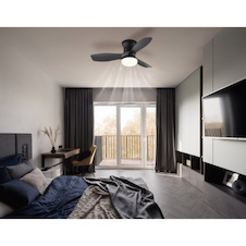 Stropní ventilátor, plast, matná černá/antracitová/bílá, stmívatelný, více rychlostí pomocí nástěnného vypínače, paměť, dálkové ovládání, 25m², 2 směry otáčení, Ø:61cm, V:19cm, LED 15W 230V, zdroj 275-1650lm, CCT 2700-6500K