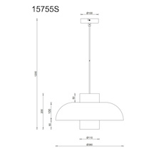 Závěsné svítidlo, matný černý kov, bílé sklo, černý textilní kabel, nastavitelná výška, Ø:38cm, V:120cm, rozměry válce ø:11cm, V:20cm, bez žárovky 1xE27, max. 60W 230V