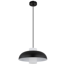 Závěsné svítidlo, matný černý kov, bílé sklo, černý textilní kabel, nastavitelná výška, Ø:38cm, V:120cm, rozměry válce ø:11cm, V:20cm, bez žárovky 1xE27, max. 60W 230V