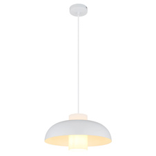 Závěsné svítidlo, matný bílý kov, bílé sklo, bílý textilní kabel, nastavitelná výška, Ø:38cm, V:120cm, rozměry válce ø:11cm, V:20cm, bez žárovky 1xE27, max. 60W 230V