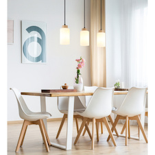 Závěsné svítidlo, hnědé dřevo, matné bílé sklo, černý textilní kabel, nastavitelná výška, DxŠxV:60x10x120cm, bez žárovek 3xE27, max. 60W 230V