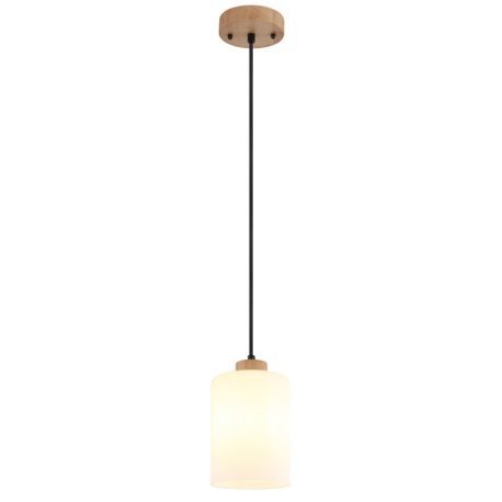 Závěsné svítidlo, hnědé dřevo, matné bílé sklo, černý textilní kabel, nastavitelná výška, Ø:15cm, V:120cm, bez žárovky 1xE27, max. 60W 230V