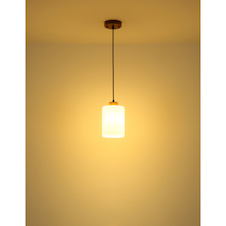 Závěsné svítidlo, hnědé dřevo, matné bílé sklo, černý textilní kabel, nastavitelná výška, Ø:15cm, V:120cm, bez žárovky 1xE27, max. 60W 230V