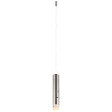 Závěsné svítidlo, matný niklový kov, průhledný akrylát, hladký dotykový stmívač, bez adaptéru, USB-C – USB-C, včetně baterie CR18650 1800 mAh 3,7 V, Ø:3,8cm, V:120cm, LED 2W 230V, zdroj 200lm, výstup 60lm, 3000K