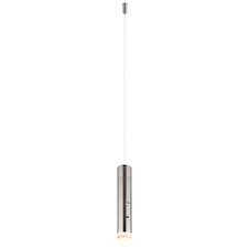 Závěsné svítidlo, matný niklový kov, průhledný akrylát, hladký dotykový stmívač, bez adaptéru, USB-C – USB-C, včetně baterie CR18650 1800 mAh 3,7 V, Ø:3,8cm, V:120cm, LED 2W 230V, zdroj 200lm, výstup 60lm, 3000K