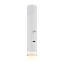 Závěsné svítidlo, matný bílý kov, průhledný akrylát, dotykový stmívač, bez adaptéru, USB-C - USB-C, baterie CR18650 1800 mAh 3,7 V, Ø:3,8cm, V:120cm, LED 2W 230V, zdroj 200lm, výstup 60lm, 3000K