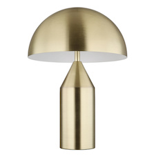 Stolní lampa, mosazný kov, bílá, černý PVC kabel, kolébkový vypínač na kabelu, Ø:28cm, V:390mm, délka kabelu 150cm, bez žárovek 2x E27, max. 40W 230V