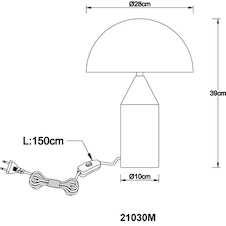 Stolní lampa, mosazný kov, bílá, černý PVC kabel, kolébkový vypínač na kabelu, Ø:28cm, V:390mm, délka kabelu 150cm, bez žárovek 2x E27, max. 40W 230V