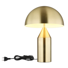 Stolní lampa, mosazný kov, bílá, černý PVC kabel, kolébkový vypínač na kabelu, Ø:28cm, V:390mm, délka kabelu 150cm, bez žárovek 2x E27, max. 40W 230V