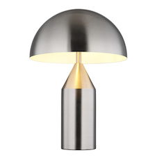 Stolní lampa, matný nikl, bílá, černý PVC kabel, kolébkový vypínač na kabelu, Ø:28cm, V:39cm, délka kabelu 150cm, bez žárovek 2x E27, max. 40W 230V