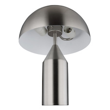 Stolní lampa, matný nikl, bílá, černý PVC kabel, kolébkový vypínač na kabelu, Ø:28cm, V:39cm, délka kabelu 150cm, bez žárovek 2x E27, max. 40W 230V