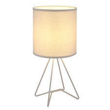 Stolní lampa, šedý kov, šedá tkanina, bílý PVC kabel, kolébkový vypínač na kabelu, Ø:16cm, V:34,5cm, délka kabelu 130cm, bez žárovky 1x E14, max. 40W 230V