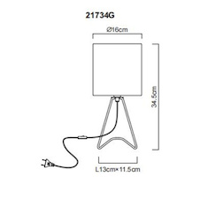 Stolní lampa, šedý kov, šedá tkanina, bílý PVC kabel, kolébkový vypínač na kabelu, Ø:16cm, V:34,5cm, délka kabelu 130cm, bez žárovky 1x E14, max. 40W 230V